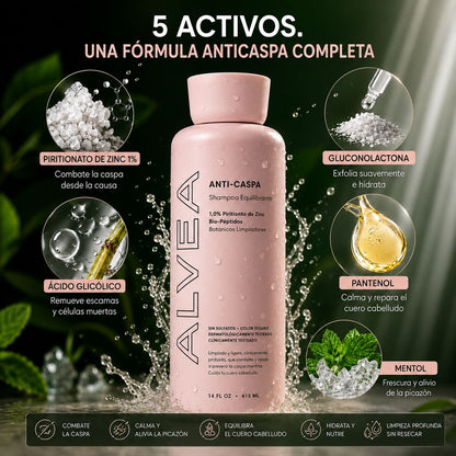 ALVEA | Shampoo equilibrante. Combate la Caspa, Picazón y Dermatitis Seborreica