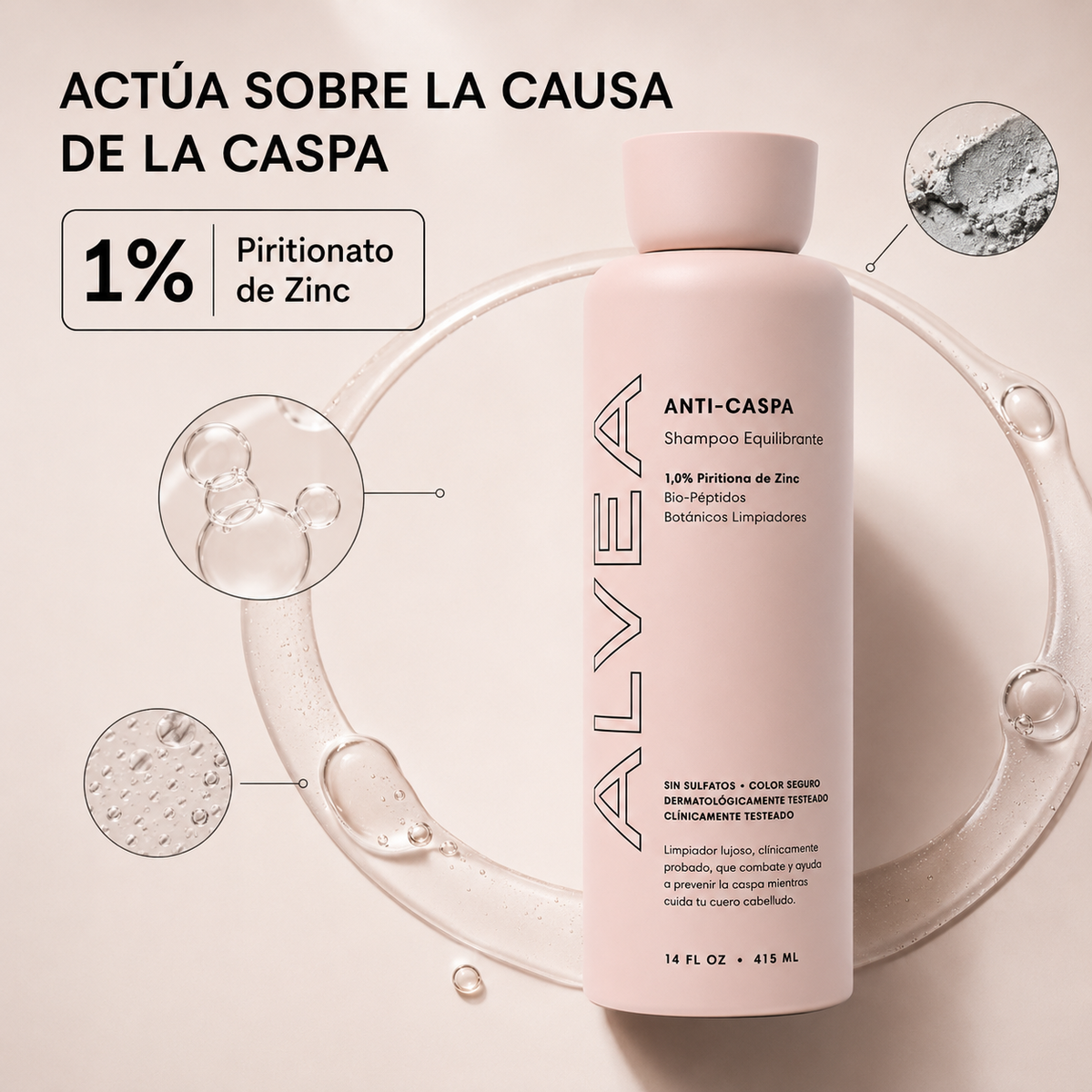 ALVEA | Shampoo equilibrante. Combate la Caspa, Picazón y Dermatitis Seborreica