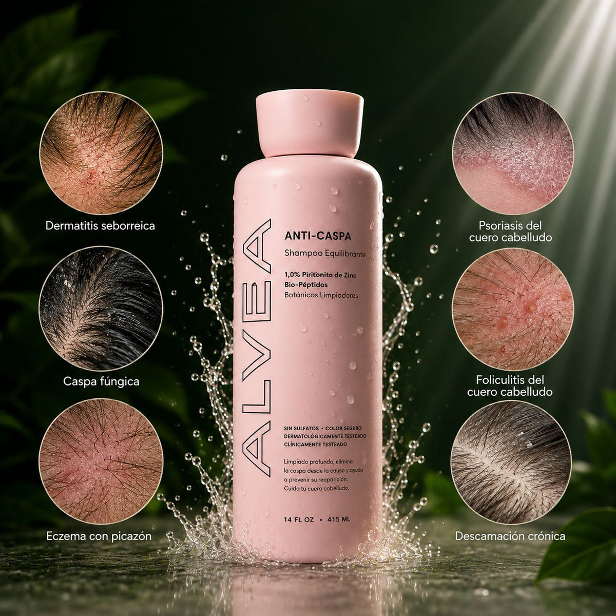 ALVEA | Shampoo equilibrante. Combate la Caspa, Picazón y Dermatitis Seborreica