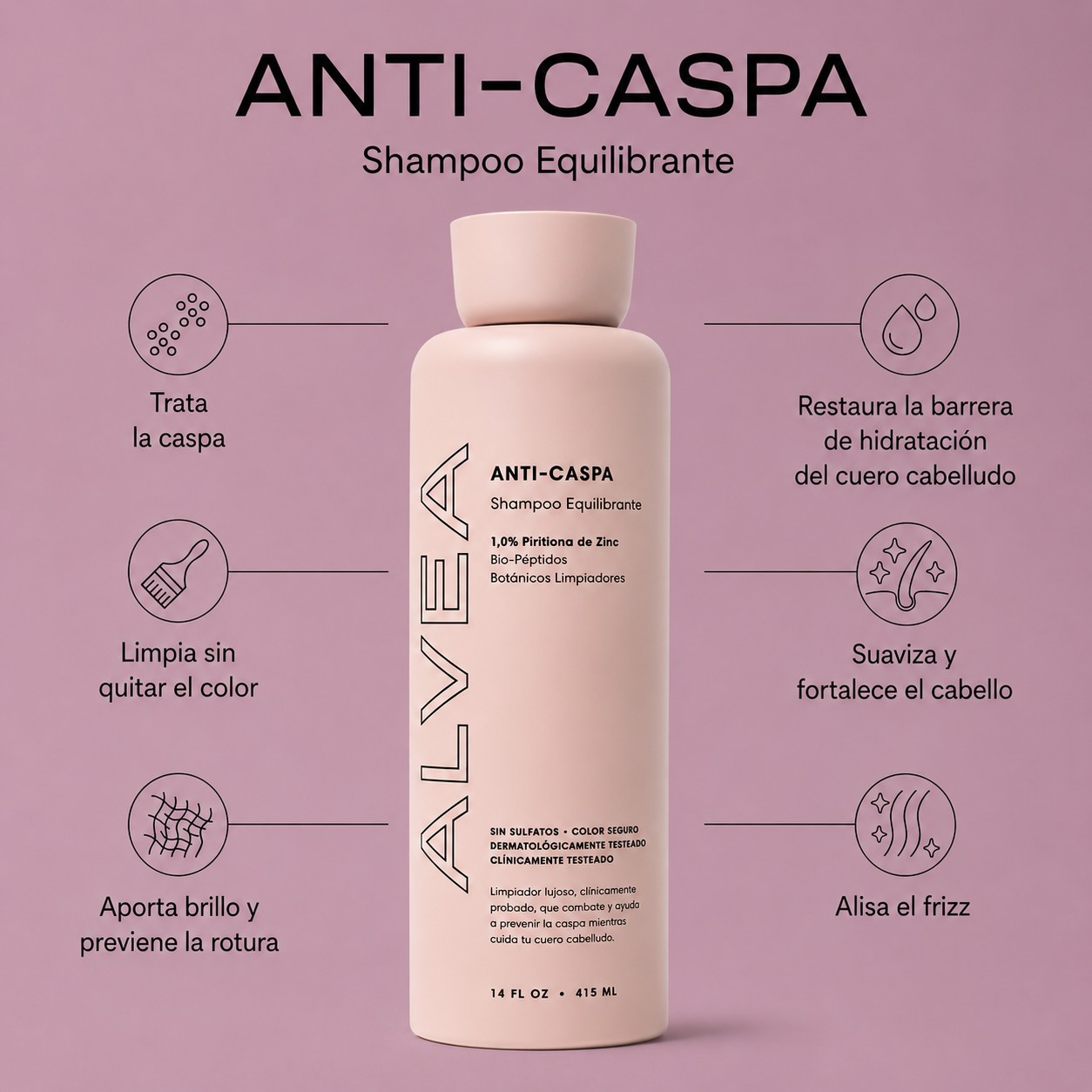 ALVEA | Shampoo equilibrante. Combate la Caspa, Picazón y Dermatitis Seborreica